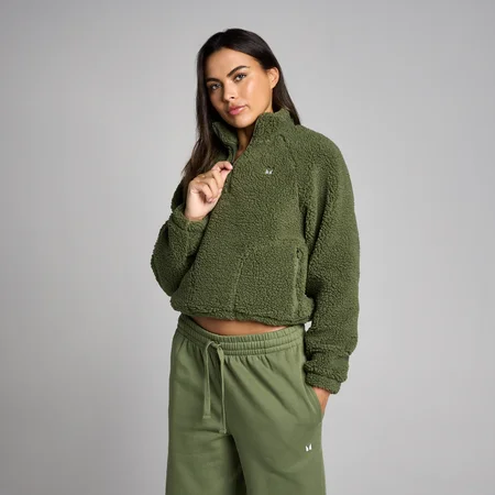 MP Kvinders Korte Borg 1/4 Lynlås Fleece - Vasket Olivengrøn