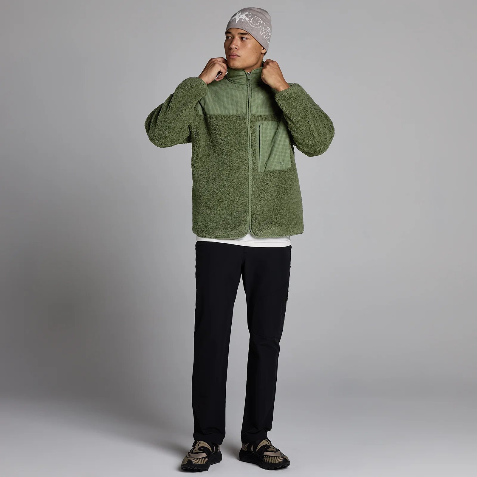MP Borg fleece til mænd - Vasket olivengrøn - XS Billede 3