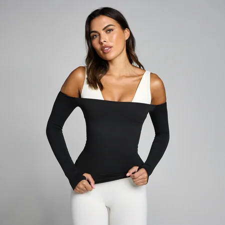 MP Dame Tempo Off The Shoulder LS Top - Sort