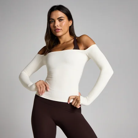 MP Dame Tempo Off The Shoulder LS Top - Vanilje
