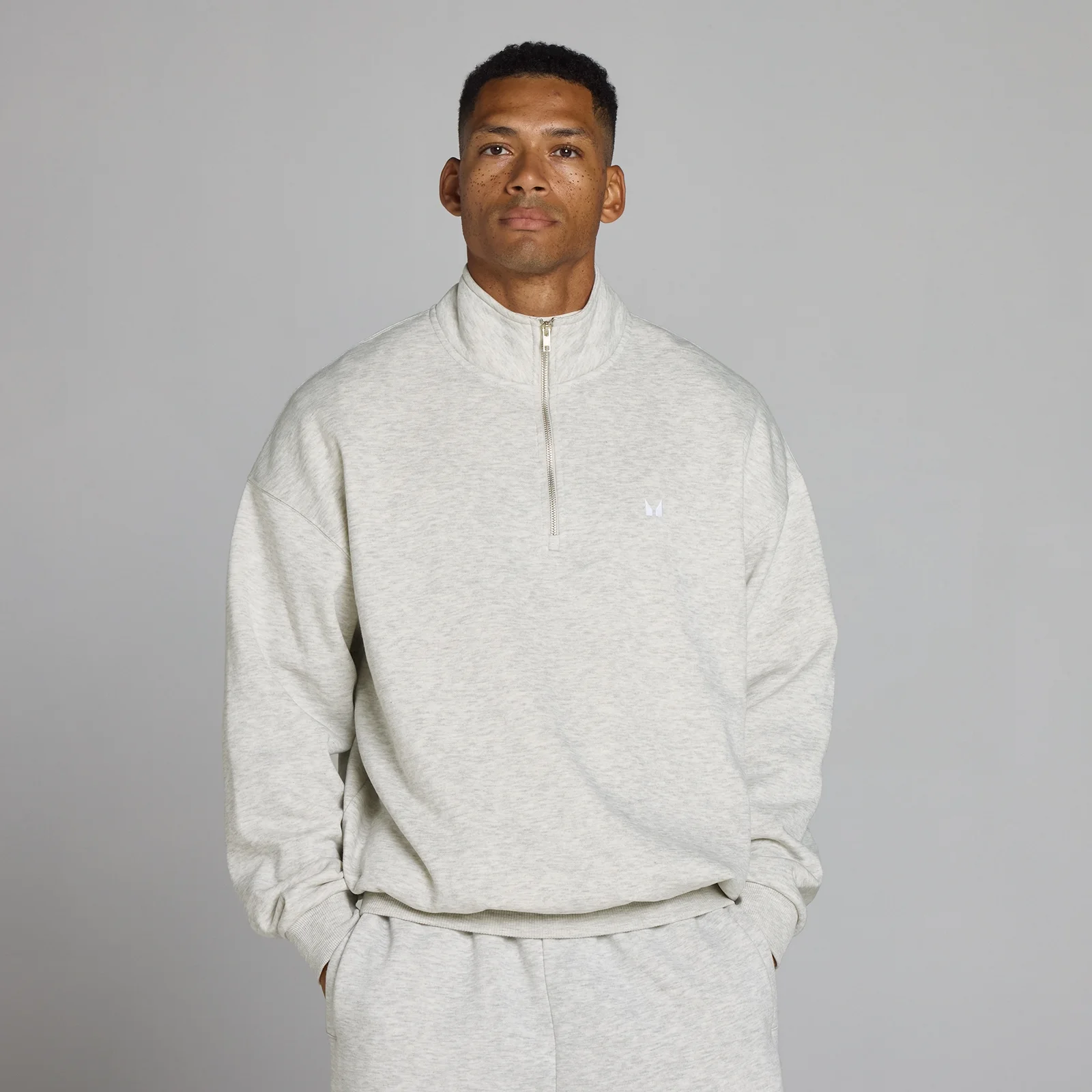 MP Men's Rest Day Oversized 1/4 Zip - Light Grey Marl - M Billede 1