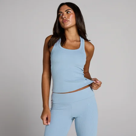 MP ribbet tanktop til kvinder med indbygget bh - denimblå