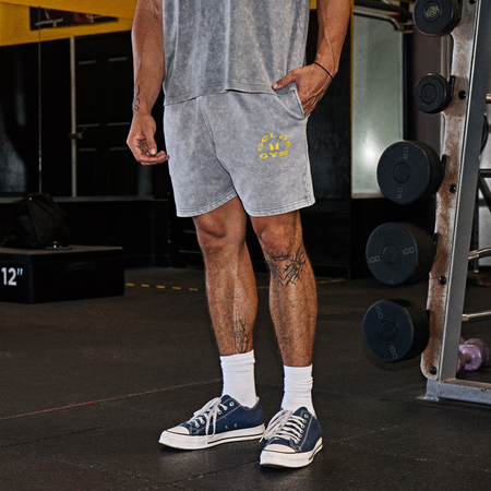 MP X Gold's Herre Washed Graphic Oversized Sweat Shorts - Steel Blue