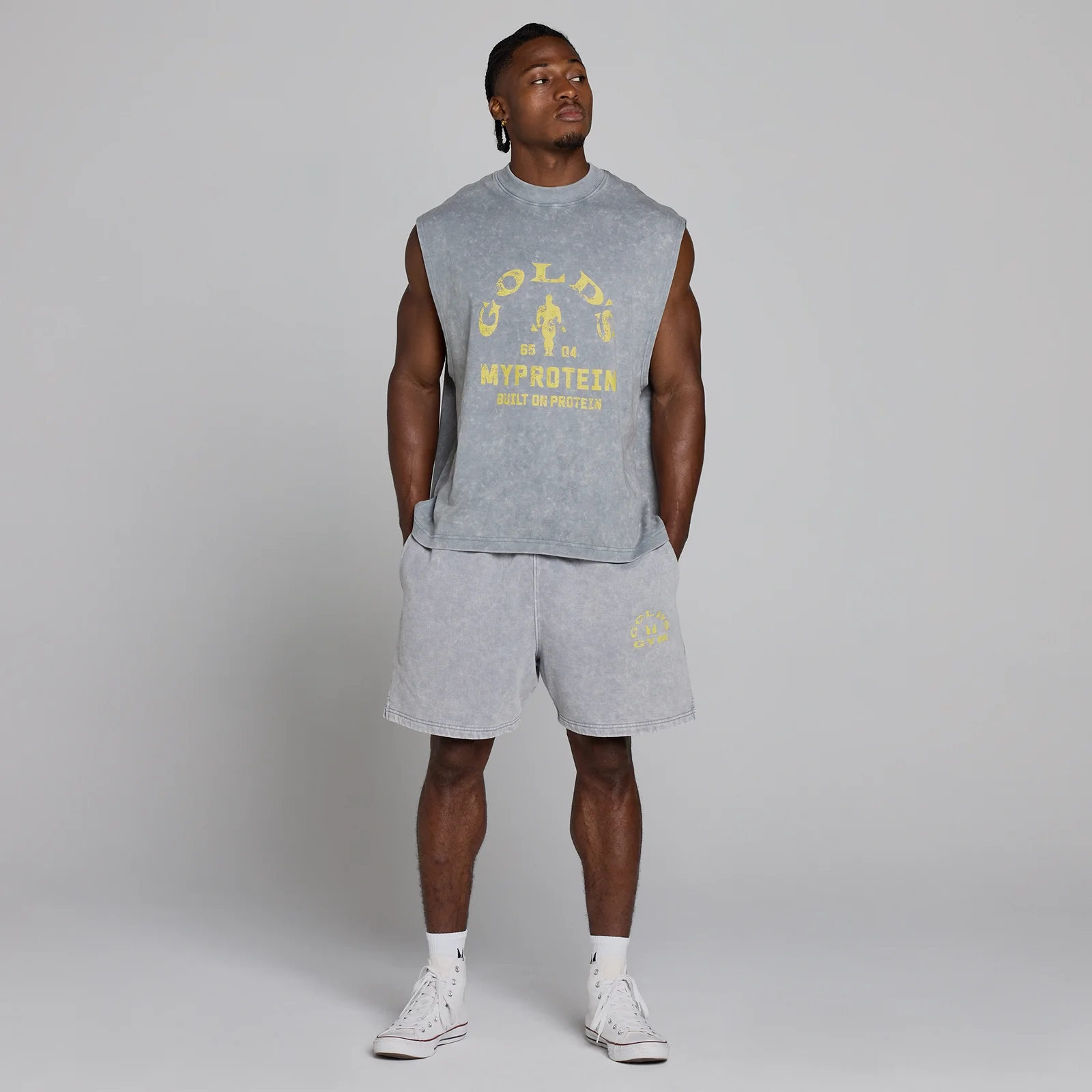 MP X Gold's Herre Washed Graphic Oversized Sweat Shorts - Steel Blue - XS Billede 5