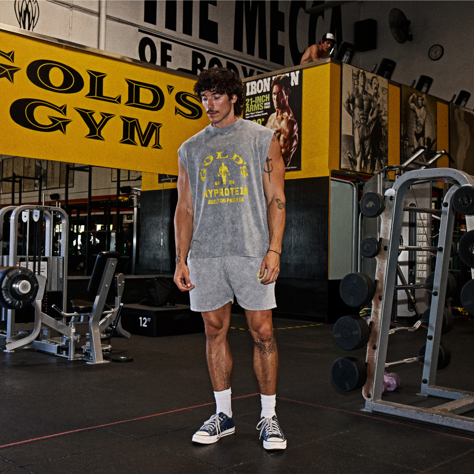 MP X Gold's Herre Washed Graphic Oversized Sweat Shorts - Steel Blue - XS Billede 2